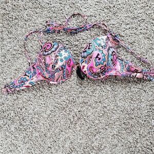 ( J) NWOT Shade & Shore Paisley * Floral Pink & Black Bikini Top